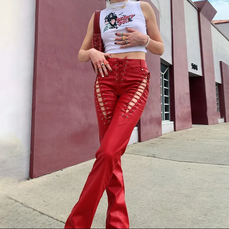 Women's Fashion High Waist Straight Ankle Tied Slim Pants