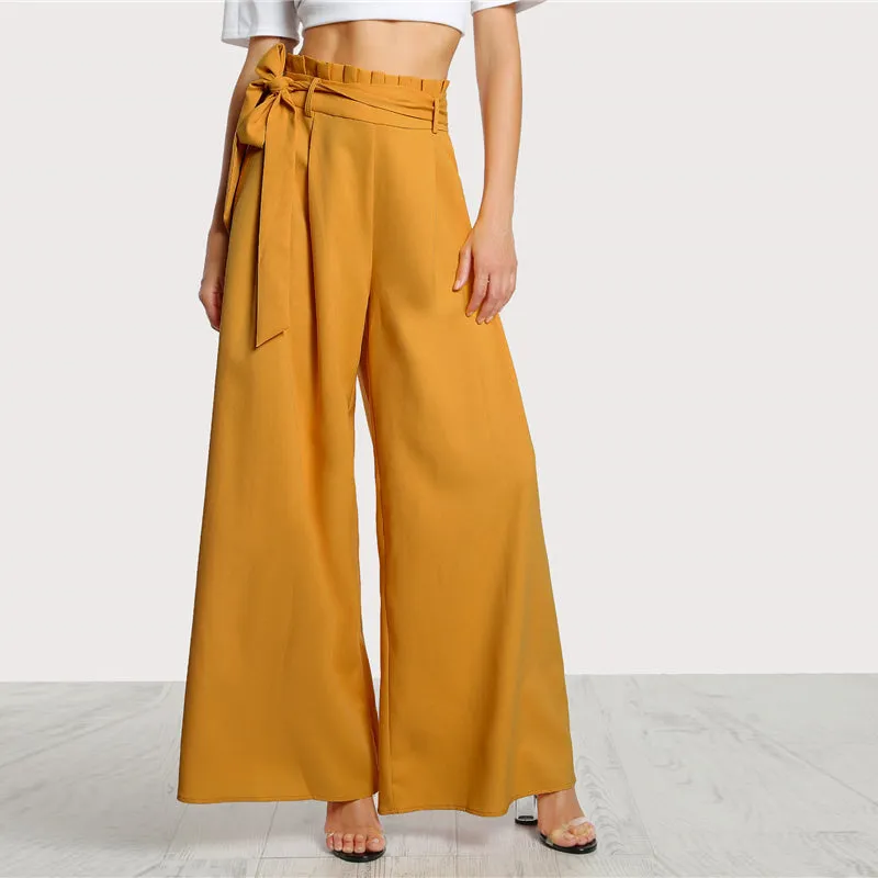 Women's Frill High Waist Belted Pants