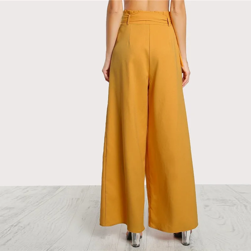 Women's Frill High Waist Belted Pants