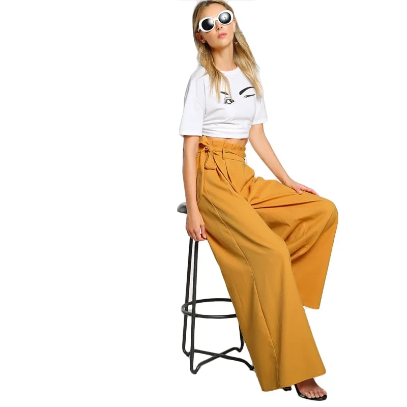 Women's Frill High Waist Belted Pants