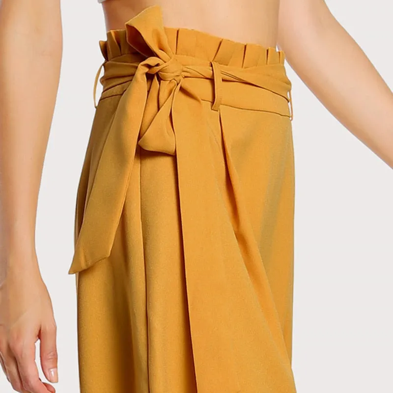 Women's Frill High Waist Belted Pants
