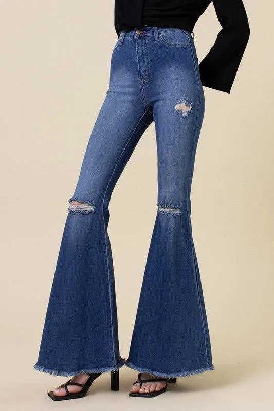 Womens High Rise Flare Jeans Pants