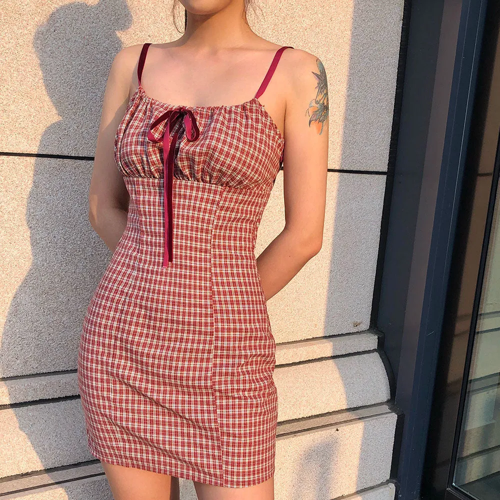 Women's Plaid Sleeveless Bodycon Mini Dress