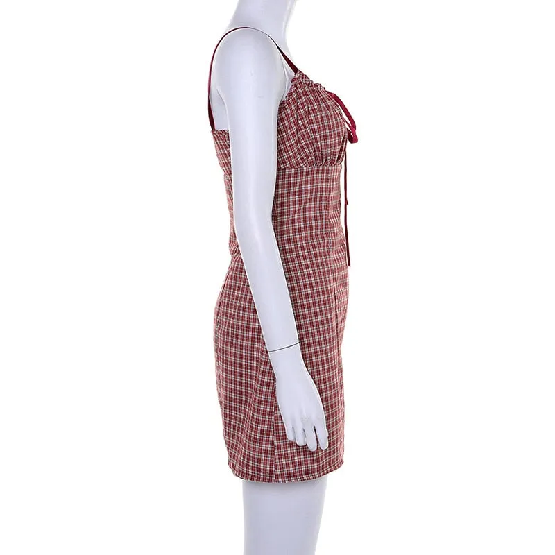 Women's Plaid Sleeveless Bodycon Mini Dress