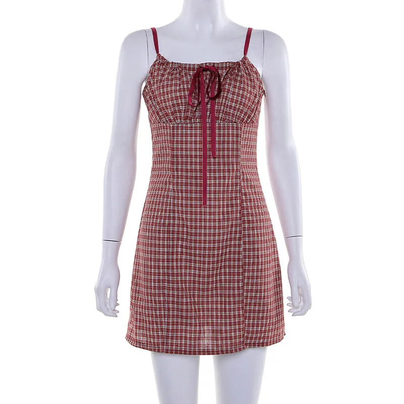 Women's Plaid Sleeveless Bodycon Mini Dress