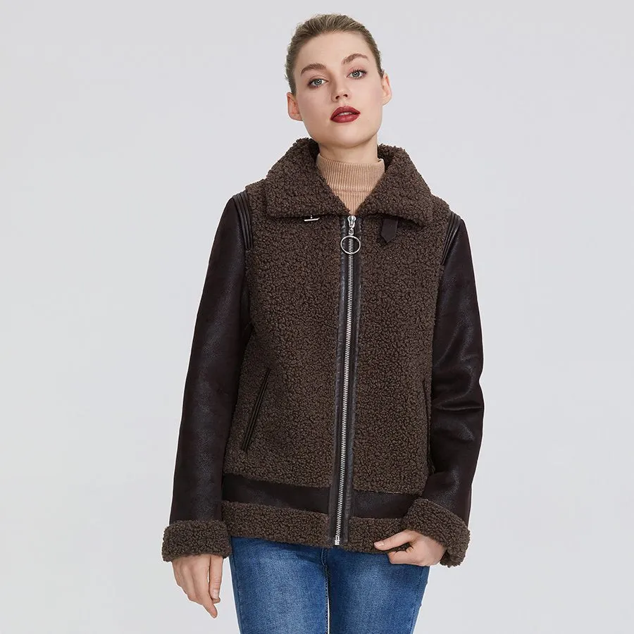 Women's Winter Windproof Sheepskin Short Parka