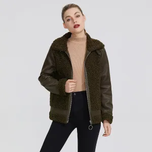 Women's Winter Windproof Sheepskin Short Parka