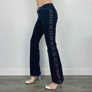 Y2K Lace-up Denim Flares (XS)